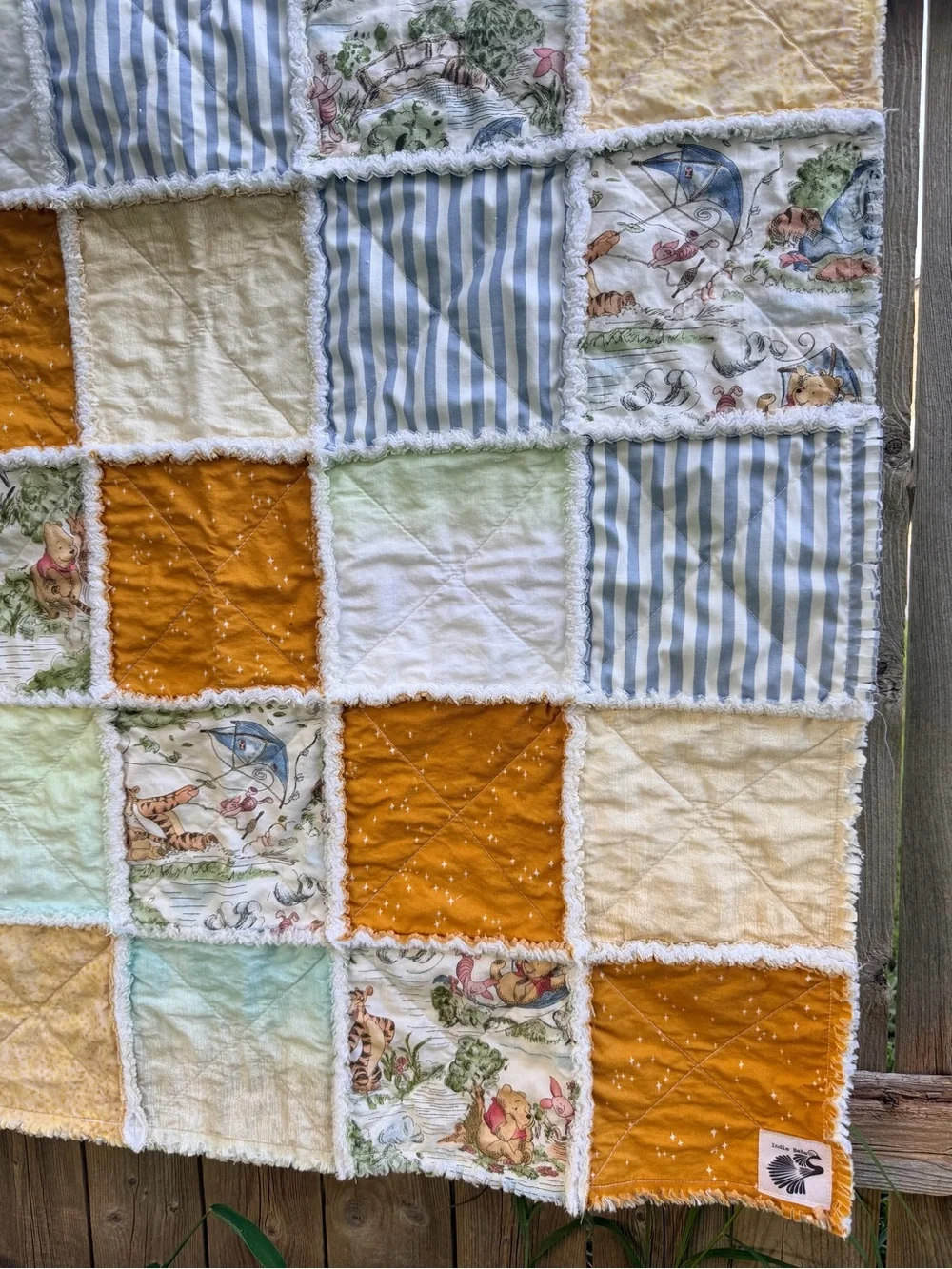 Handmade Bear Rag Quilt: Winnie the Pooh Honey Pot Bear Tiger Baby Blanket
